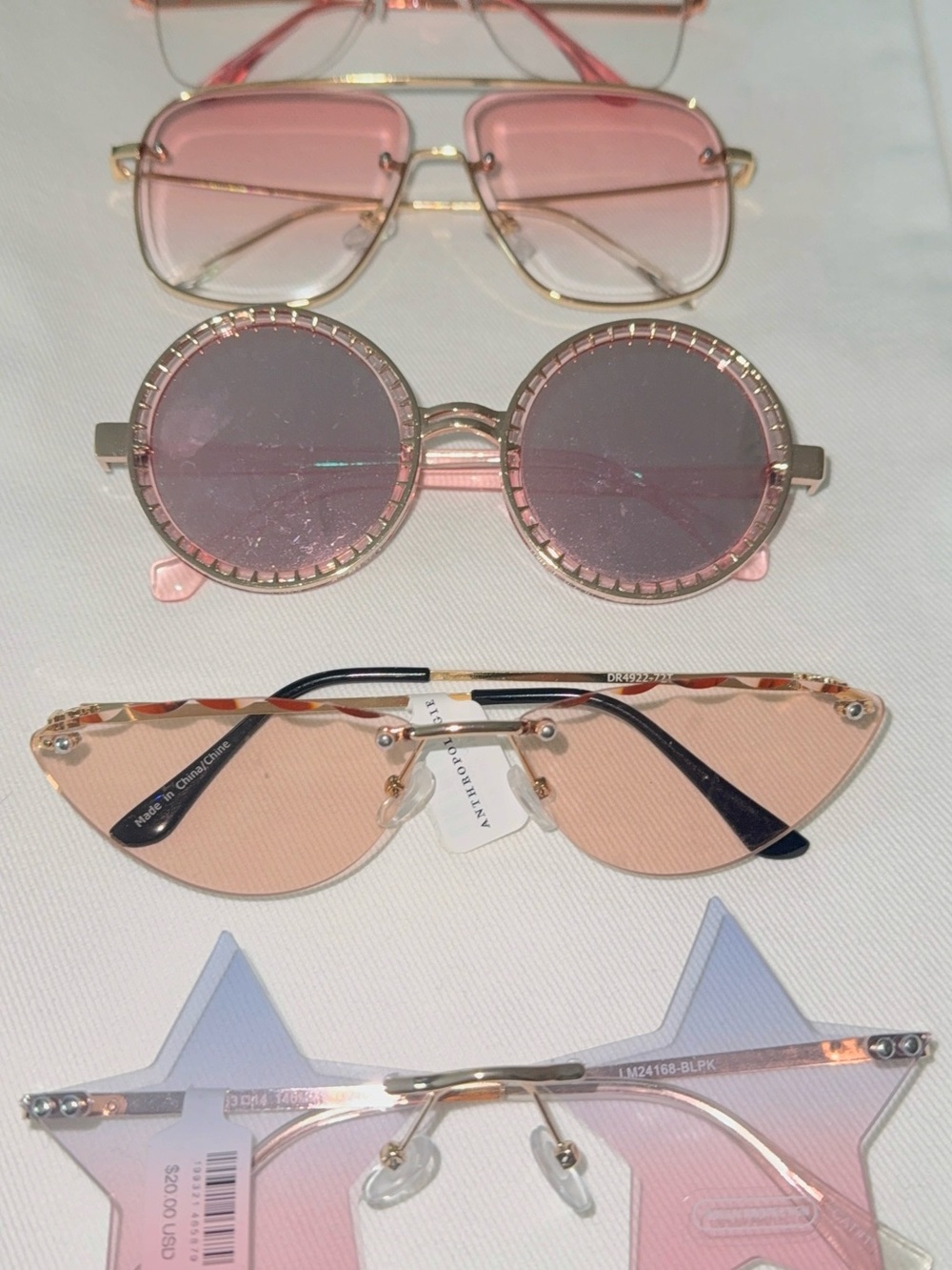 Anthropologie Pink Gradient & Rose Gold Sunglasses Set